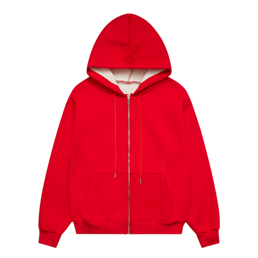 Reversible Zip-Up Hood Red/Cream Waffle