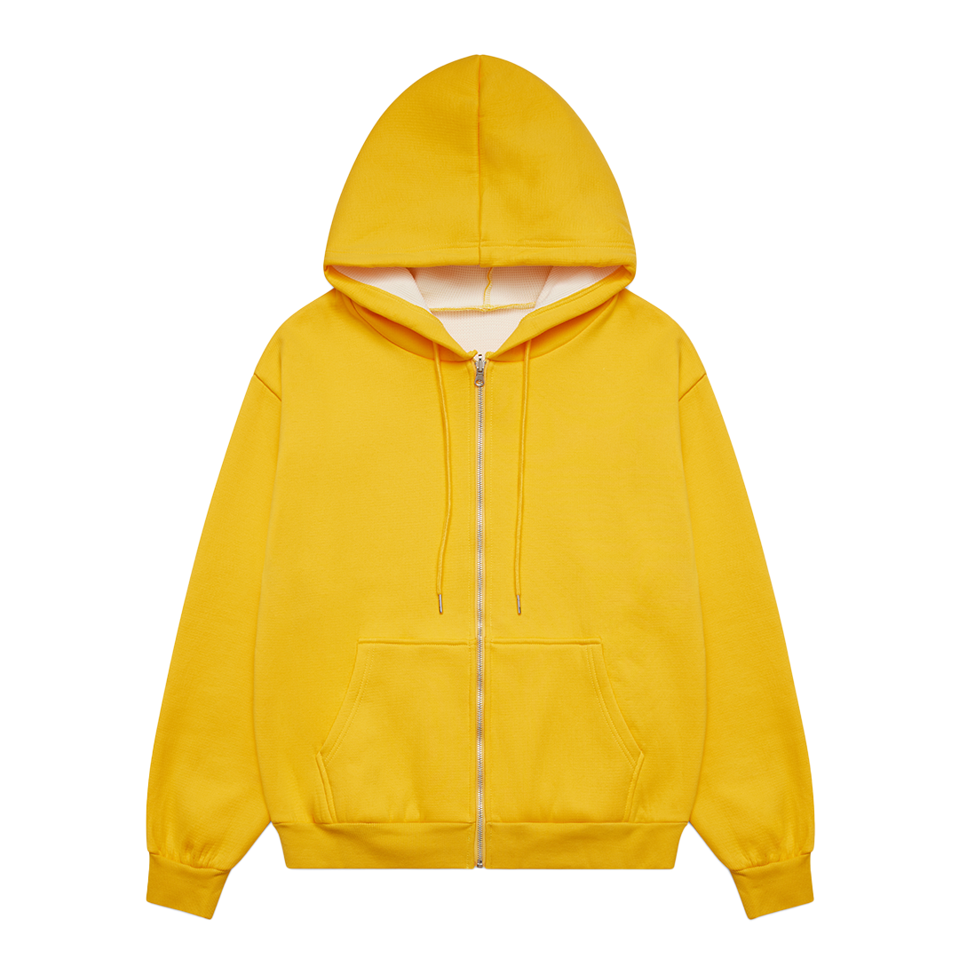 Reversible Zip-Up Hood Yellow/Cream Waffle