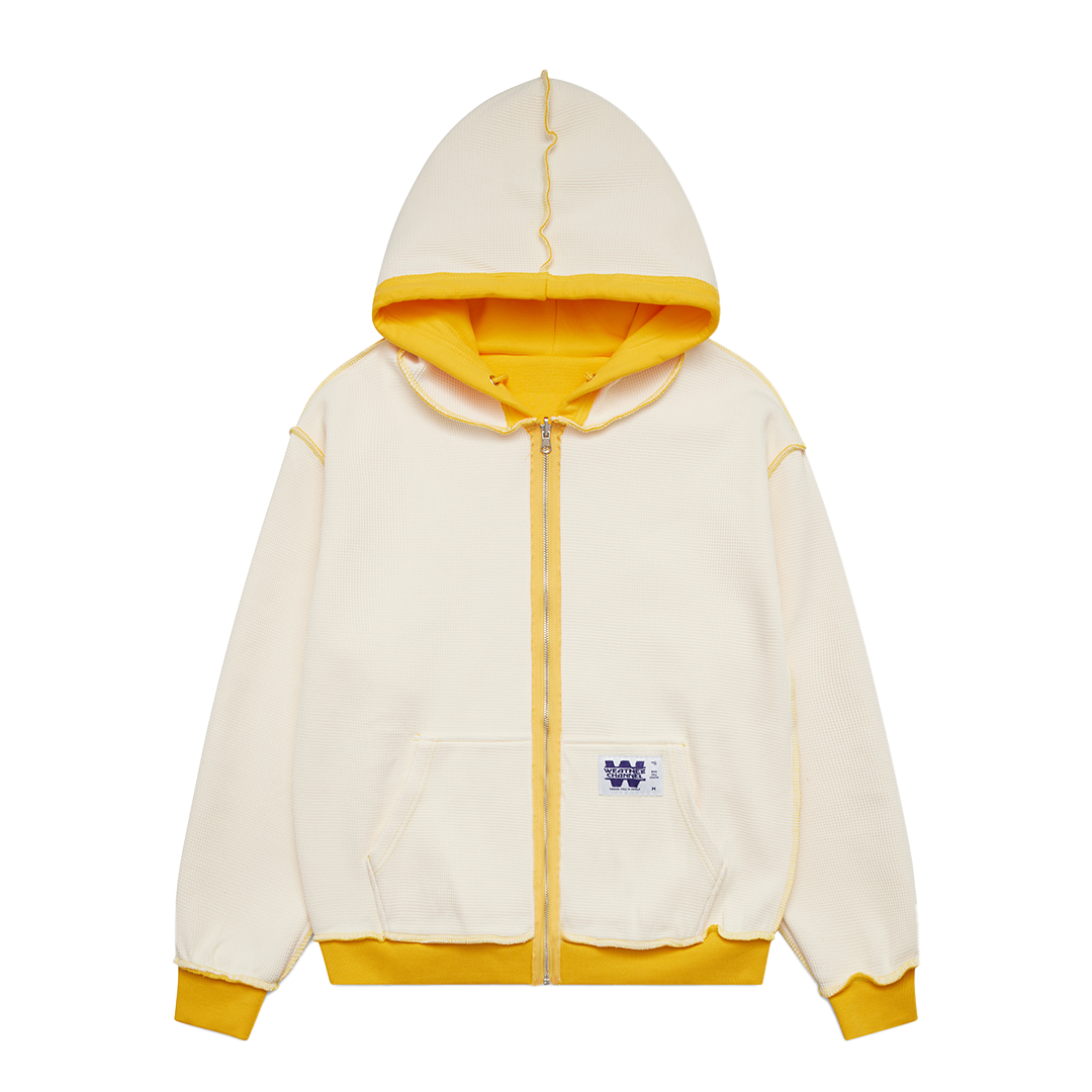 Reversible Zip-Up Hood Yellow/Cream Waffle